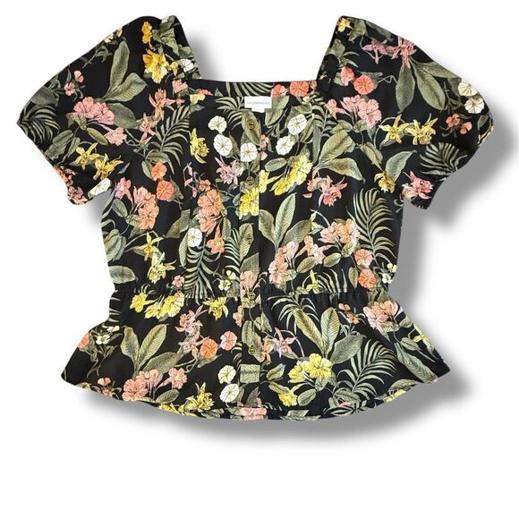 Liz Claiborne Tropical Floral Square Neck Blouse (XL Petite) Off the Shoulder - Picture 10 of 11
